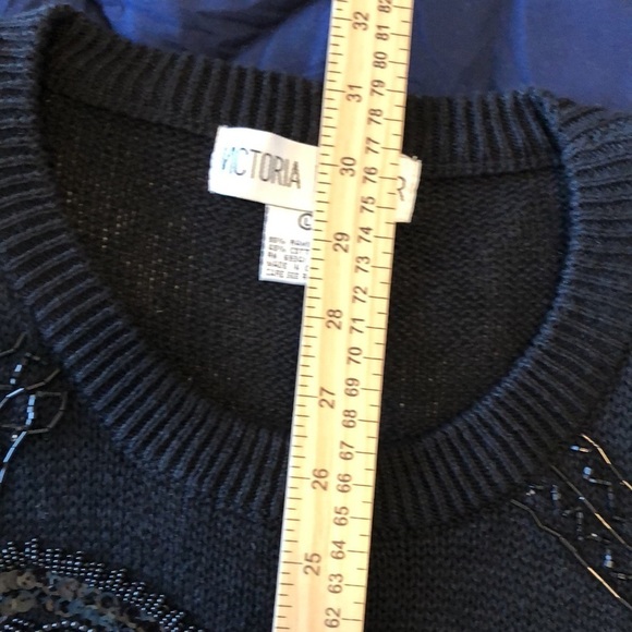 VTG Victoria Harbour Sweater Sz L Black Ramie Bejeweled Beads Crew Neck Goth - Picture 3 of 9